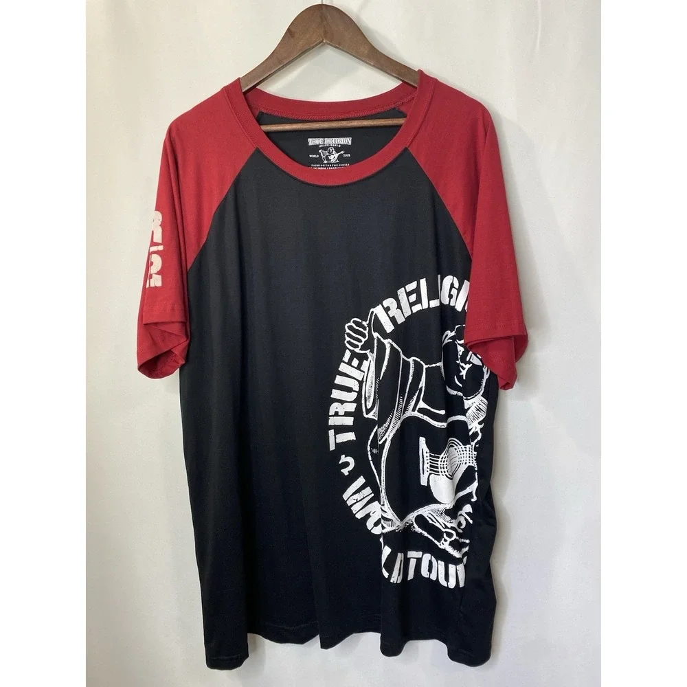 TRUE RELIGION White Navy Buddha Short Sleeve  Raglan T-shirt Size 3XL Streetwear